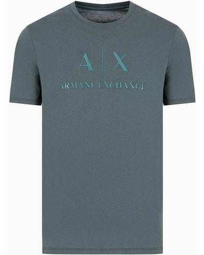 Emporio Armani Regular Fit Cotton T-shirt With Contrasting Logo - Blue