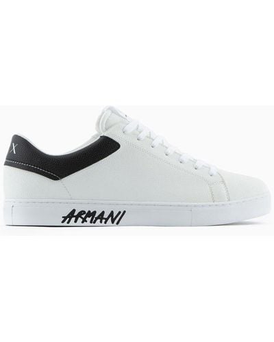Armani Exchange Graffiti Logo Leather Sneakers - White