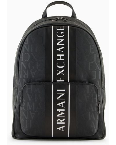 Armani Exchange Rucksack Mit Allover-schriftzug Und Zweifarbigem Band Mit Logo - Schwarz