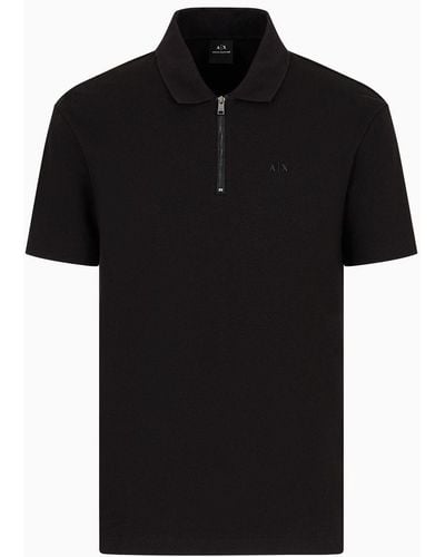 Armani Exchange Regular Fit Pique Polo Shirt With Zip - Black