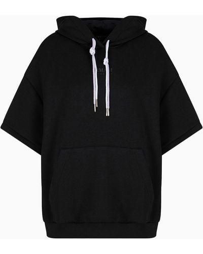 Armani Exchange Short-sleeved Hooded Sweatshirt In Scuba Fabric - Black