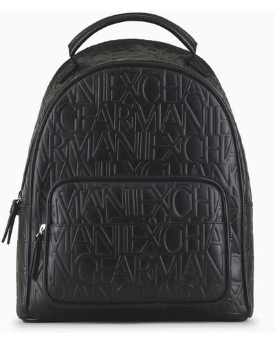 Armani Exchange Embossed All Over Logo Backpack - Black