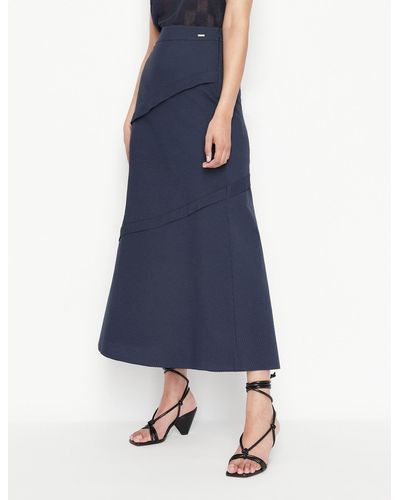 Armani Exchange Striped Nylon Blend Seersucker Maxi Skirt - Blue