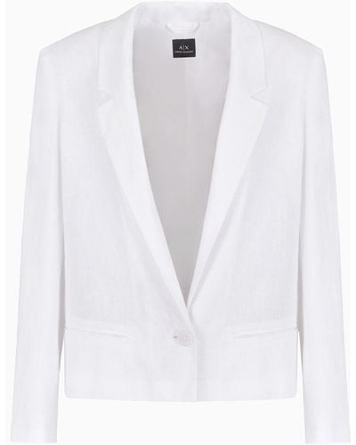 Armani Exchange Boxy Fit Jacket In Linen And Cotton - White