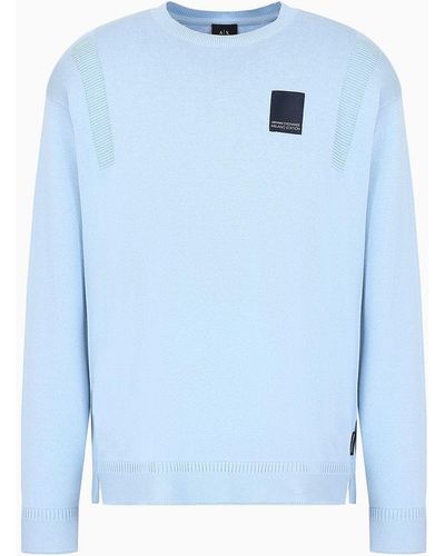 Armani Exchange Asv Organic Cotton Crew-neck Sweater With Patch - Blue