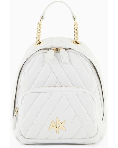 Armani Exchange Backpack In Matelassé Fabric With Logo - White