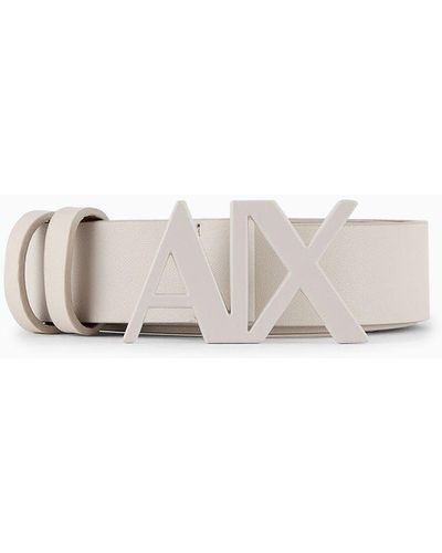 Armani Exchange Leather Logo Belt - White