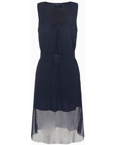Armani Exchange Midi Dress In Pleated Fabric - Blue