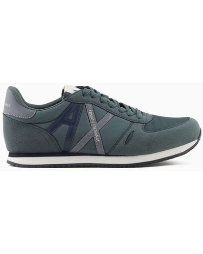 Armani Exchange Sneakers In Eco-suede, Mesh And Nylon - Blue