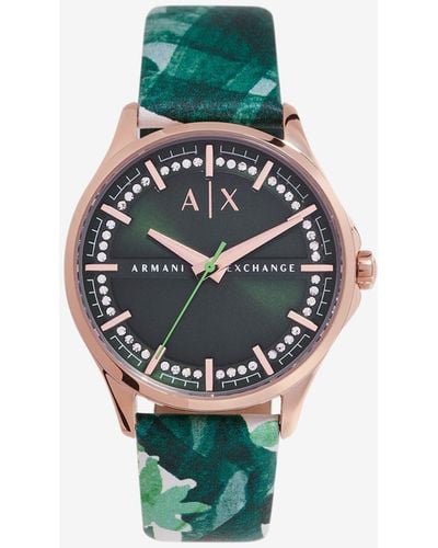 Armani Exchange Three Hand Green Leather Watch