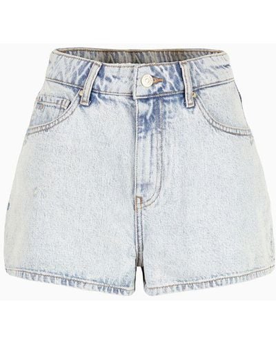 Armani Exchange Baggy Fit Shorts In Washed Denim - Blue