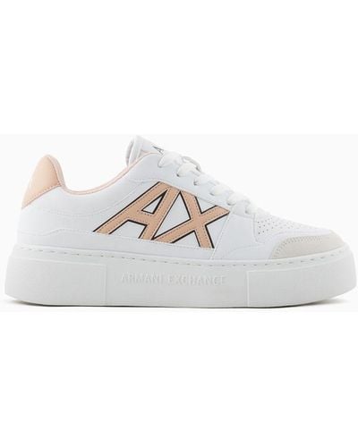 Armani Exchange Sneakers Con Suola Alta E Logo A Contrasto - Bianco