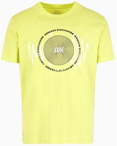 Armani Exchange Regular Fit Cotton T-shirt With Turntable Print - Yellow