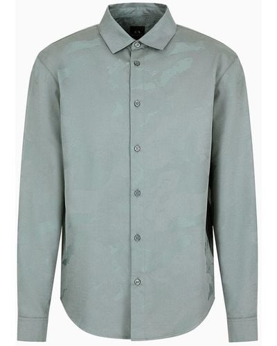 Armani Exchange Slim-fit Shirt In Jacquard Cotton Blend - Green