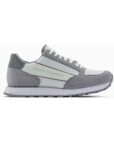 Armani Exchange Suede Trainer With Mesh Inserts - White