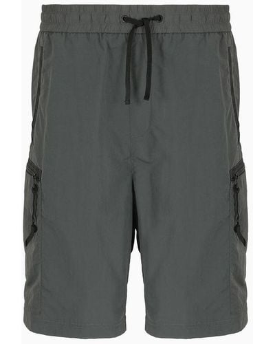 Armani Exchange Cargo Shorts In Technical Fabric - Gray