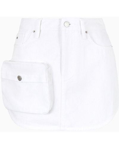 Armani Exchange Bull Denim Miniskirt With Maxi Pocket - White