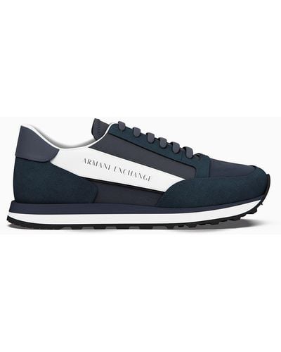 Armani Exchange Logo Lettering Leather Sneakers - Blue
