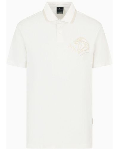 Armani Exchange Regular Fit Pique Polo Shirt With Embroidery - White