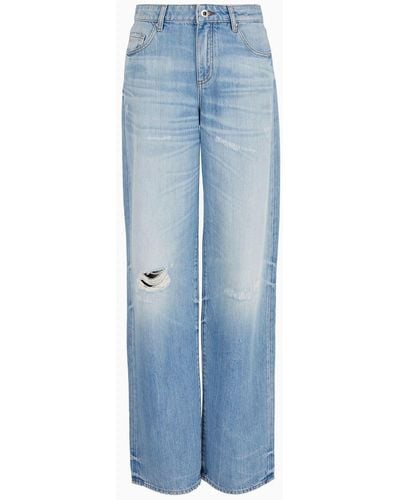 Armani Exchange J52 Low Rise Relaxed Jeans In Rigid Cotton Denim - Blue