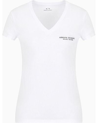 Armani Exchange T-shirt col V coupe slim en jersey de coton - Blanc