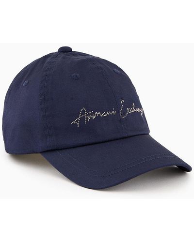 Armani Exchange Cotton Peaked Hat With Glitter Logo - Blue