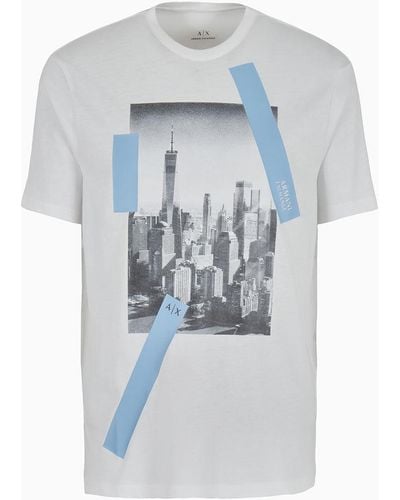 Armani Exchange T-shirt Regular Fit In Cotone Con Stamp Nyc - Bianco