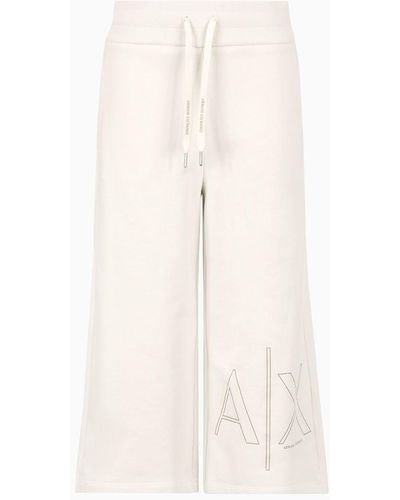 Armani Exchange Wide Cropped Pants In Organic Fabric - White