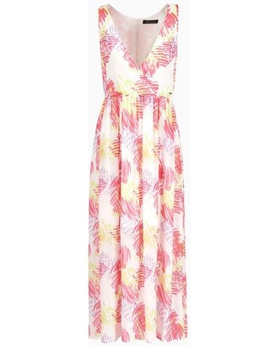 Armani Exchange Long Crepe Dress With Asv Pattern - Pink