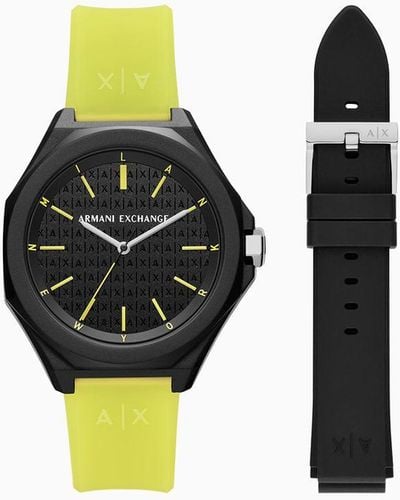 Armani Exchange Three-hand Yellow Silicone Watch And Strap Set - Black