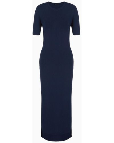 Armani Exchange Asv Recycled Knit Logo Long Dress - Blue