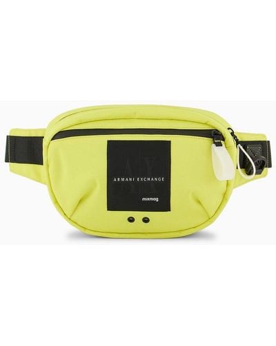 Armani Exchange Bum Bag With Logo Patch In Asv Fabric - Yellow