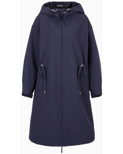 Armani Exchange Trench Coat In Laminated Fabric With Hood - Blue