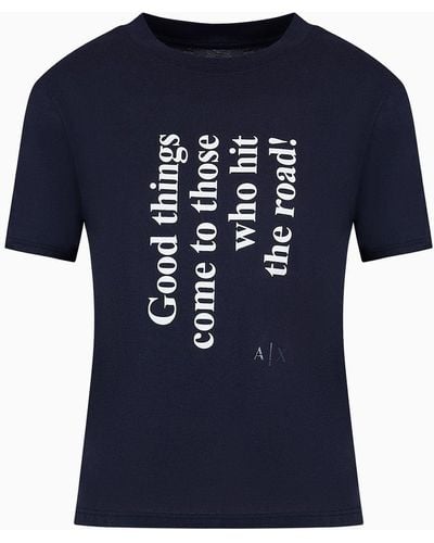 Armani Exchange Pima Cotton T-shirt With Print - Blue