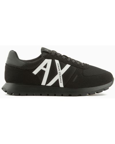 Armani Exchange Trainers With Mesh And Eco-suede Inserts - Black