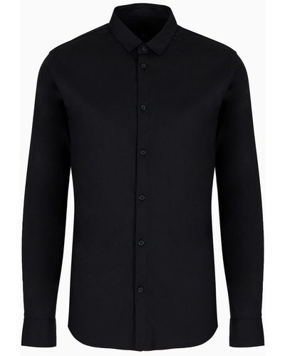 Armani Exchange Regular Fit Shirt In Ultra-strech Fabric - Black