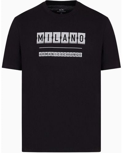Armani Exchange Regular Fit Jersey T-shirt With Contrasting Logo Print - Black