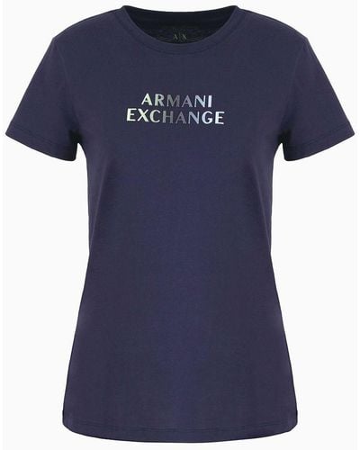 Armani Exchange Regular Fit T-shirt In Asv Organic Cotton - Blue