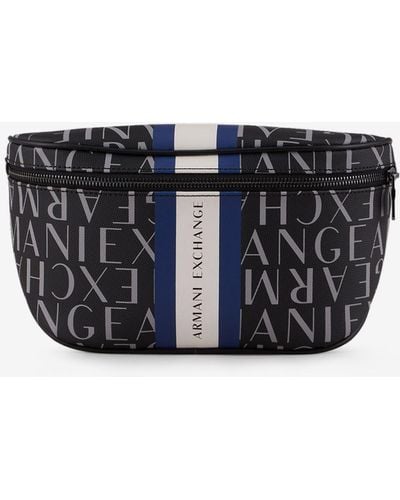 Armani Exchange - Printed Logo Double Pouch Waist Bag, 70% Polyester 30% Cotton, Black 3, Size: Onesize