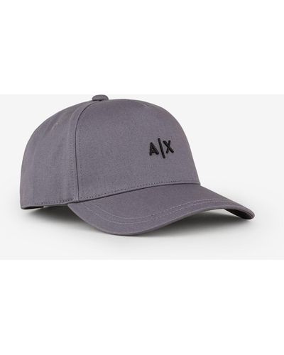 Armani Exchange Cotton Hat With Visor And Micro-logo - Grey