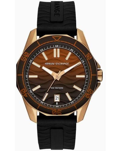 Armani Exchange Reloj De Silicona Negra Con Tres Manecillas Y Función De Fecha - Negro