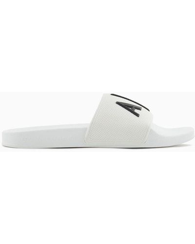 Armani Exchange Slider Slippers With Logo - White