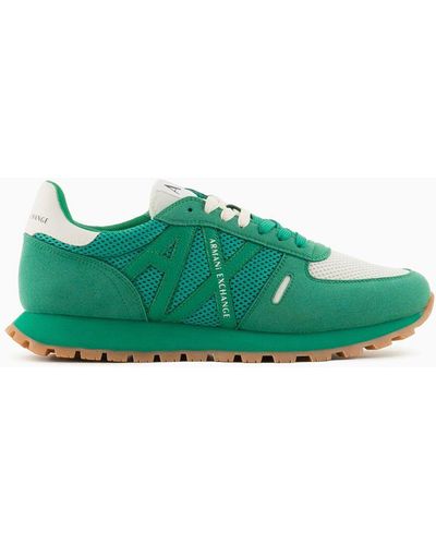 Armani Exchange Sneakers With Mesh And Eco-suede Inserts - Green