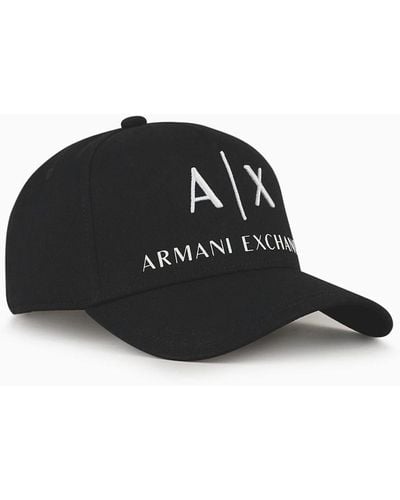 Armani Exchange Gorro de algodón con visera - Negro