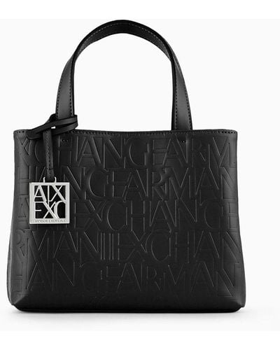 Armani Exchange Small Shopper With Handles And Shoulder Strap - Black