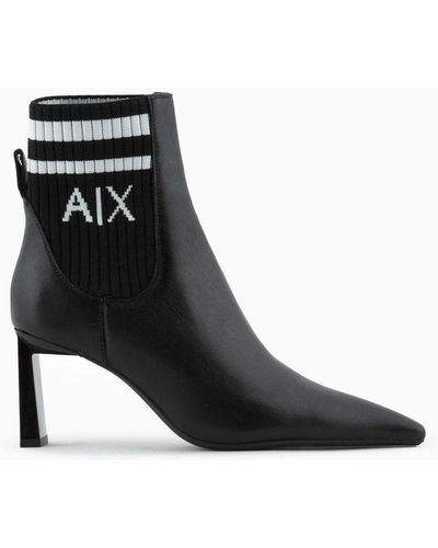Armani Exchange Eco Leather Heeled Sponge Sock Ankle Boots - Black