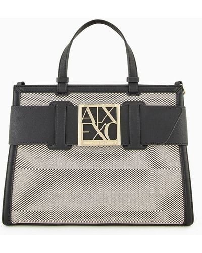 Armani Exchange Tote Bag Con Inserti A Contrasto E Maxi Logo - Neutro