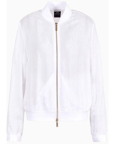 Armani Exchange Bomber Jacket In Satin Jacquard Fabric - White