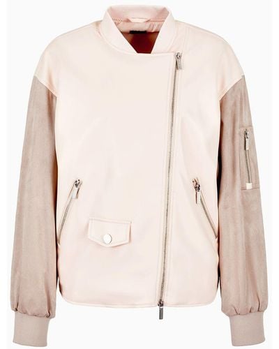 Armani Exchange Faux Leather Contrasting Sleeves Bomber Jacket - Natural