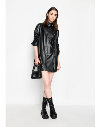 Armani Exchange Sleeveless Faux Leather Zip Up Midi Dress - Black